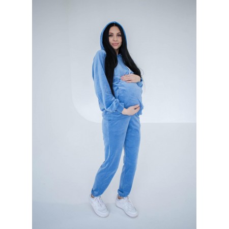 Спортивный велюровый костюм для беременных и кормящих мам с секретом для кормления Синий